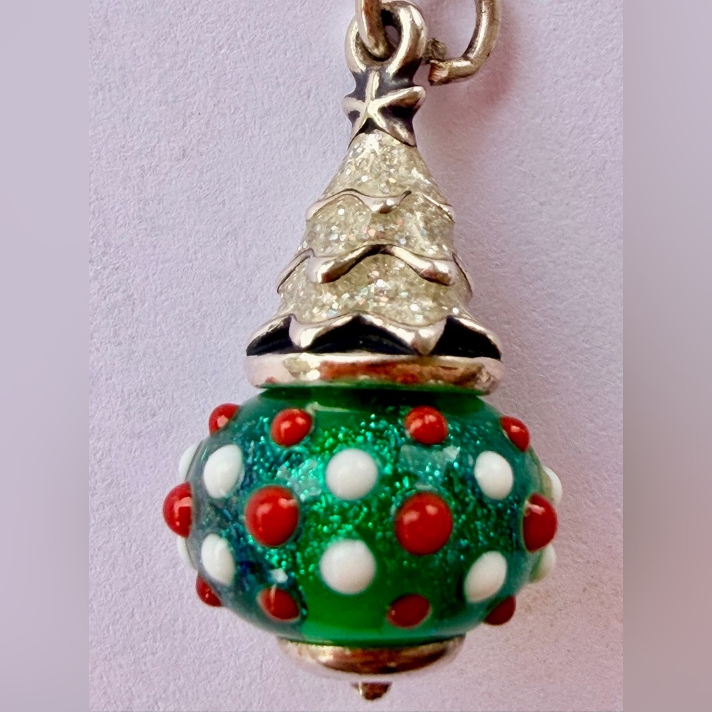 RETIRED JAMES AVERY GLASS STERLING ENAMEL CHRISTMAS TREE SPARKLY FINIAL CHARM